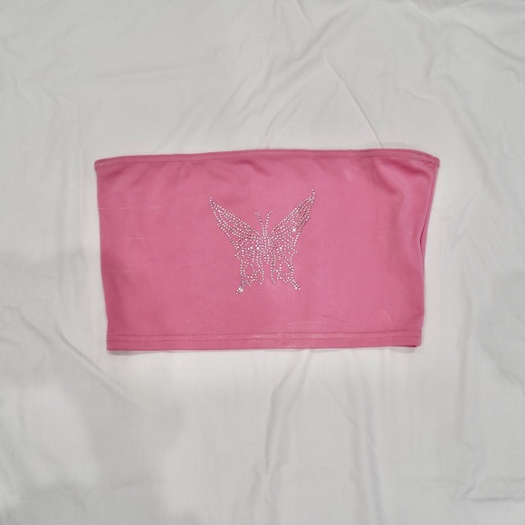 Y2K Butterfly Print Crop Tube Top Summer Women's - XS, S - Picture 1 of 5